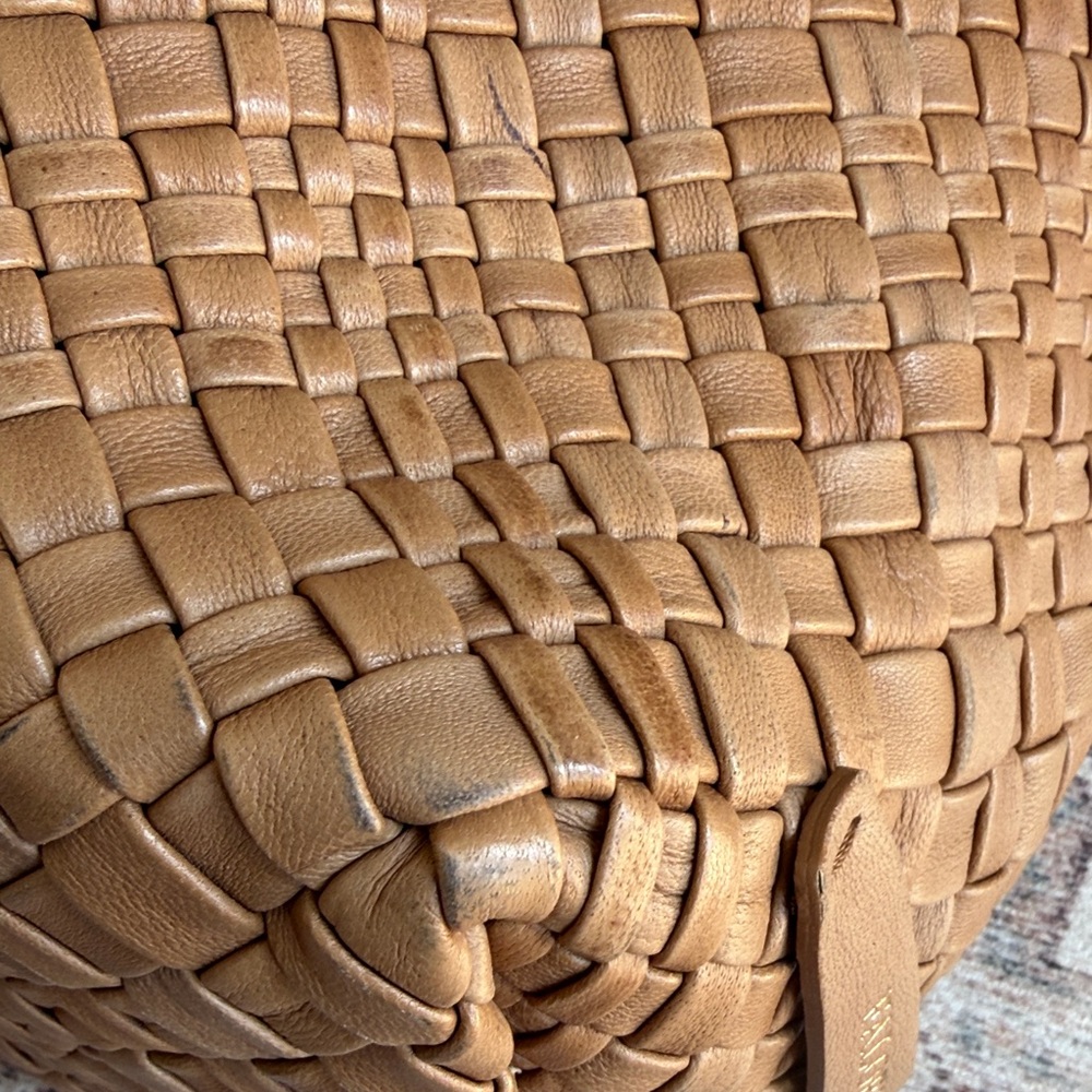 Falorini Woven Leather Tote Bucket Bag in Tan - Picture 6 of 13
